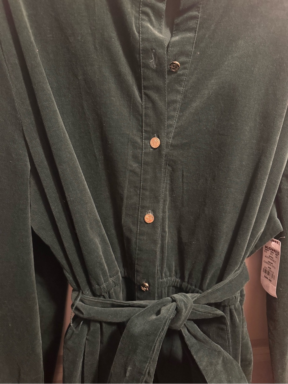 Draper James Emerald Green Velvet Button-Front Dress - Picture 6 of 6